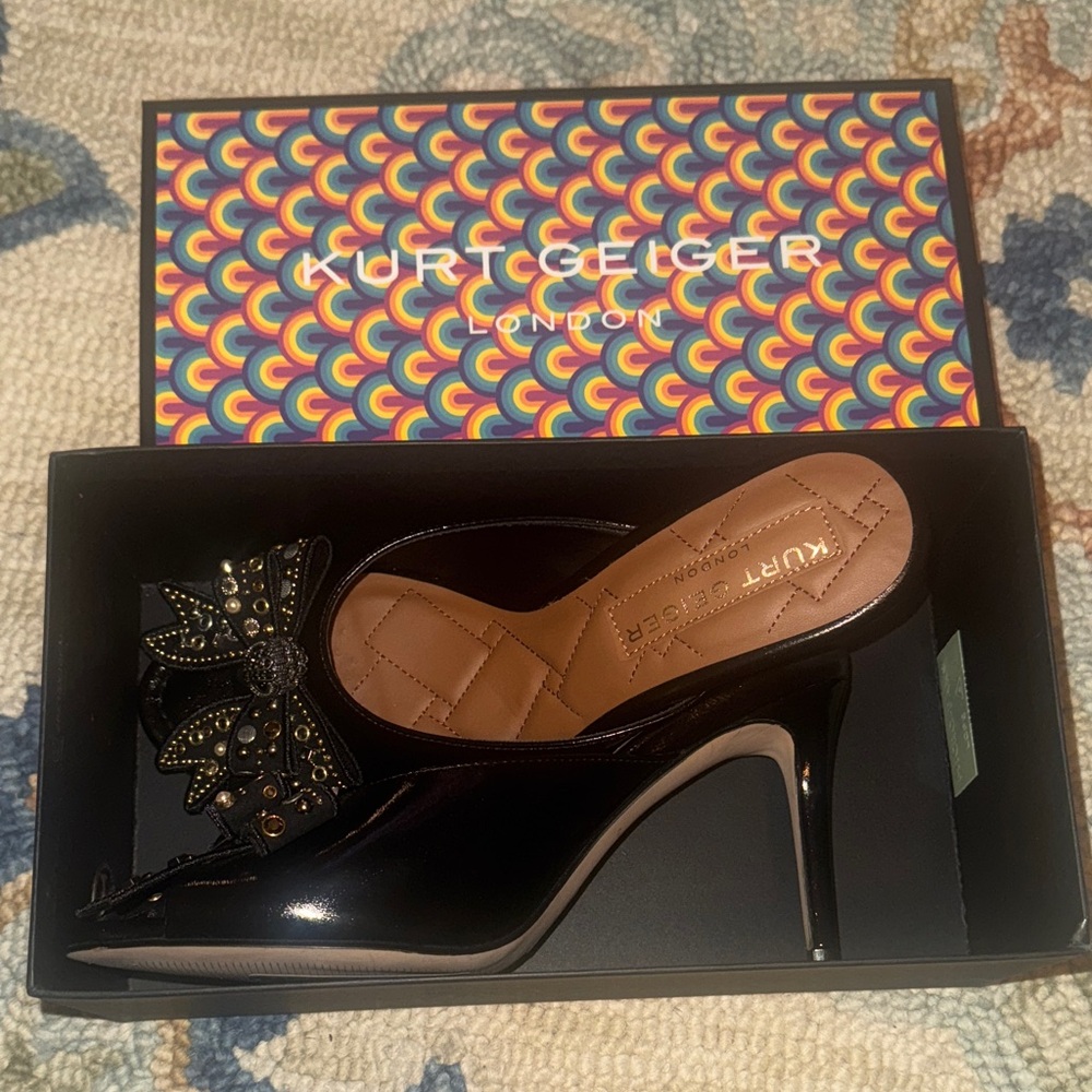 Kurt Geiger Glossy Black Heels with Embellished Bow